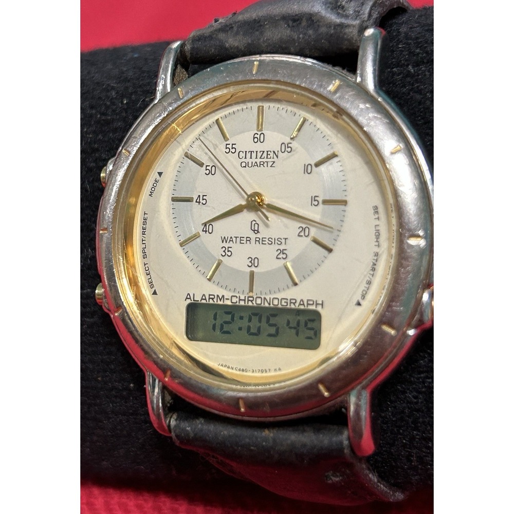 Citizen Quartz Ana-Digi Chronograph Japan Black Leather Strap C480- 313542 - Picture 3 of 12